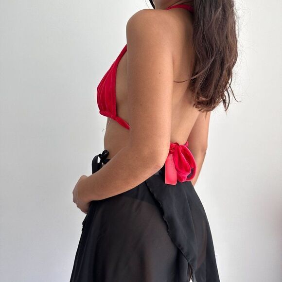 NWT red plush velour halter bralette top L - Picture 4 of 10